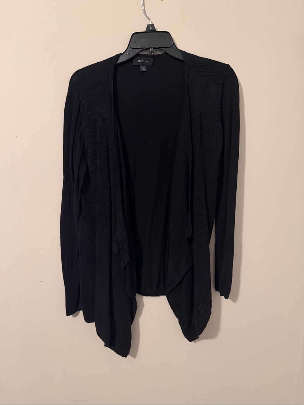 AB Studio Black Draped Open-Front Cardigan